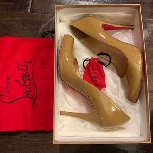 Camel patent Christian Louboutin Deco 100 heel 6.5